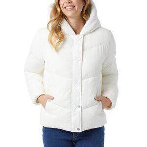 Women's 32 Degrees Quilted Jacket with Plush Lined Hood in White XL NWT
